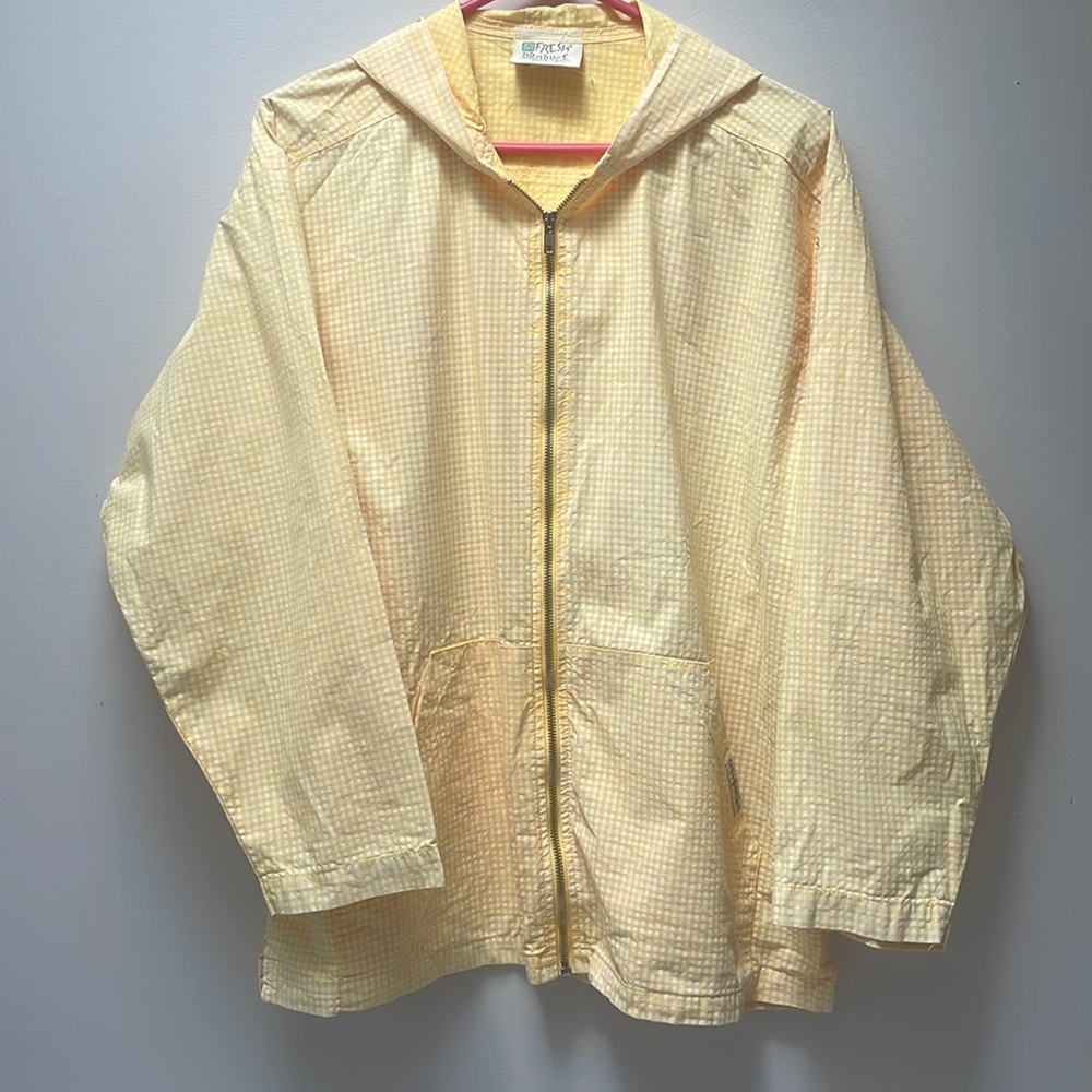 Fresh Produce Jacket yellow gingham Cotton Hooded Full Zip size Medium pockets